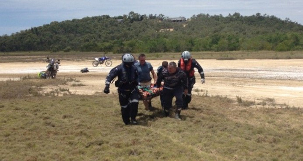 A 41-year-old dirt bike rider was rescued by RACQ Capricorn Helicopter Rescue today after a dirt bike accident at Mulumbin. A 41-year-old dirt bike rider was rescued by RACQ Capricorn Helicopter Rescue today after a dirt bike accident at Mulumbin.